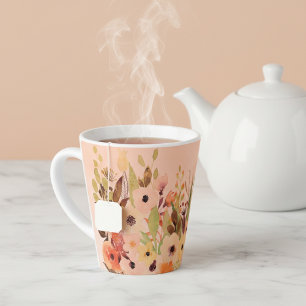 Taza De Café Latte Apricot Watercolor Flower Garden