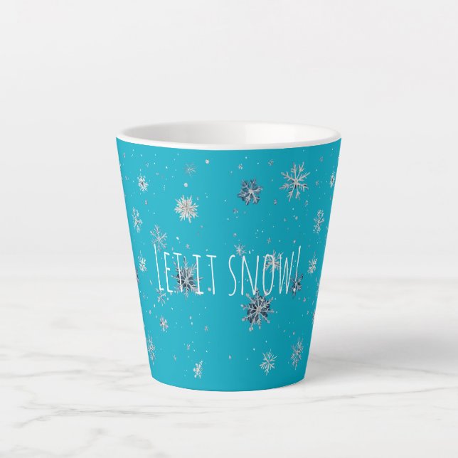 Taza De Café Latte Aqua Blue Silver White Christmas Snowflakes (Anverso)