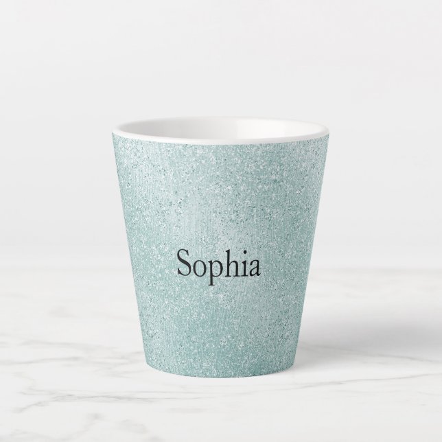 Taza De Café Latte Aqua Glitter Ombre Christmas (Anverso)