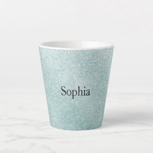 Taza De Café Latte Aqua Glitter Ombre Navidad