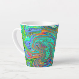 Taza De Café Latte Aqua, Naranja y Green Groovy Resumen de arte retro