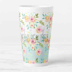 Taza De Café Latte Aqua Ombre Flor Amarilla Rosa