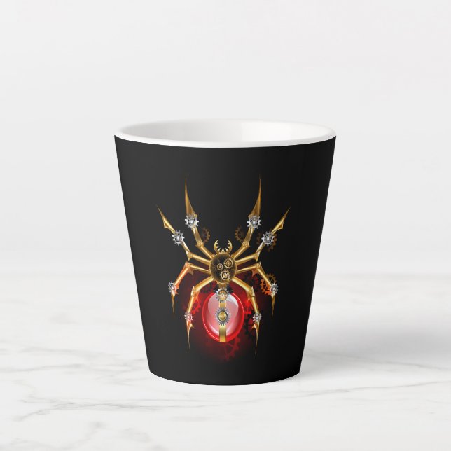Taza De Café Latte Araña de vapor sobre negro (Anverso)