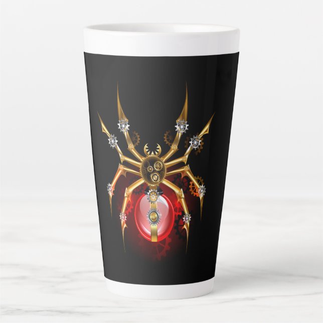 Taza De Café Latte Araña de vapor sobre negro (Anverso)