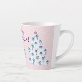 Taza De Café Latte Árbol blanco de Navidad en rosa nevado