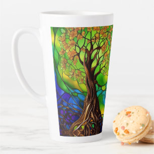 Taza De Café Latte Árbol colorido de la vida Cristal manchado II