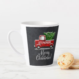 Taza De Café Latte Árbol de camionetas rojo personalizado Feliz Navid