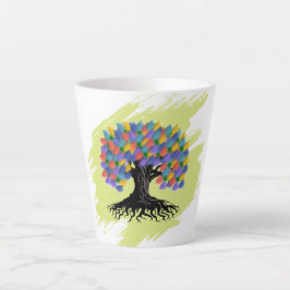 Taza De Café Latte Árbol de la Vida en Acuarela Colorida