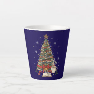 Taza De Café Latte Árbol de libros navideños acogedor para lectores y
