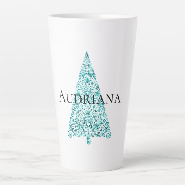 Taza De Café Latte Árbol de Navidad azul Aqua (Anverso)