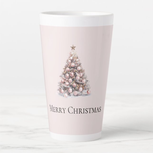 Taza De Café Latte Árbol de Navidad Blanco y Rosa de Rubor (Anverso)