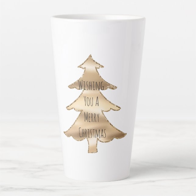 Taza De Café Latte Árbol de Navidad dorado (Anverso)