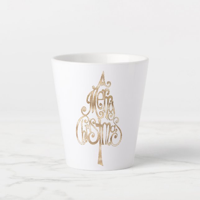 Taza De Café Latte Árbol de Navidad dorado (Anverso)