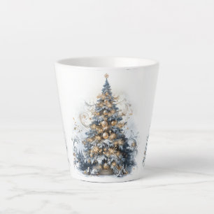 Taza De Café Latte Árbol de Navidad elegante adornos dorados nieve