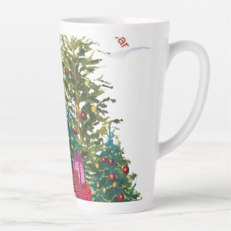 Taza De Café Latte Árbol de Navidad festivo con regalos