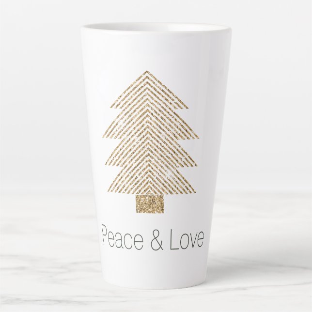 Taza De Café Latte Árbol de Navidad Glitzy Purpurina Gold    (Anverso)