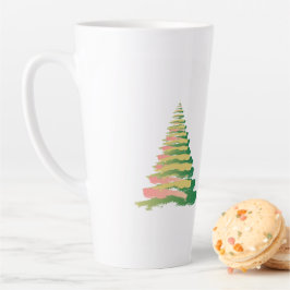 Taza De Café Latte Árbol de Navidad Minimalista con Pinceladas
