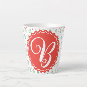 Taza De Café Latte Árbol de Navidad rojo y verde