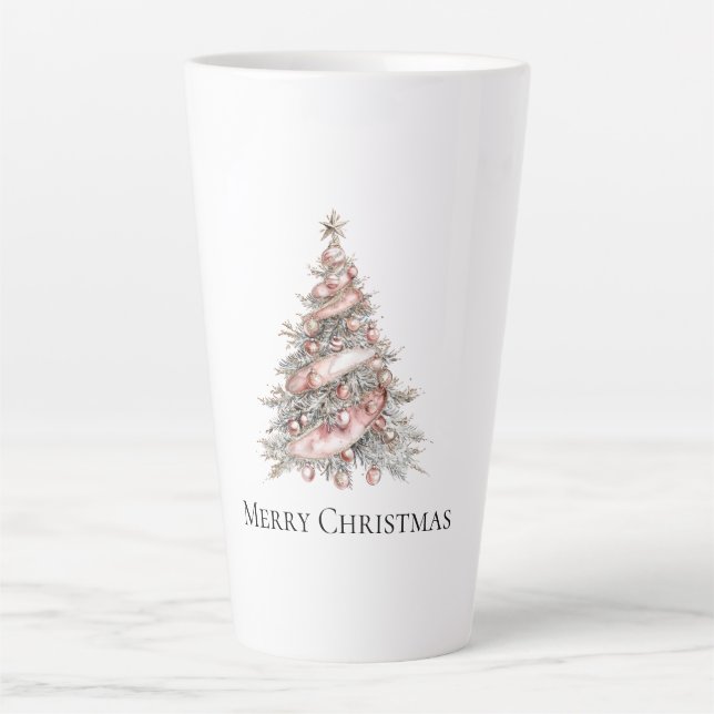 Taza De Café Latte Árbol de Navidad rosa rosado y dorado Rosa (Anverso)