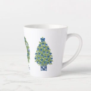 Taza De Café Latte Árbol de Navidad y Corona de Chinoiserie