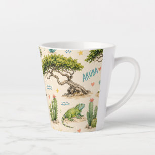 Taza De Café Latte árbol divi de Aruba, burro, iguana, cactus