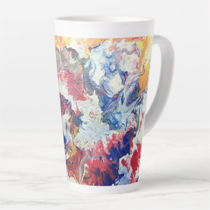 Taza De Café Latte Árbol floreciente abstracto rojo blanco azul amari