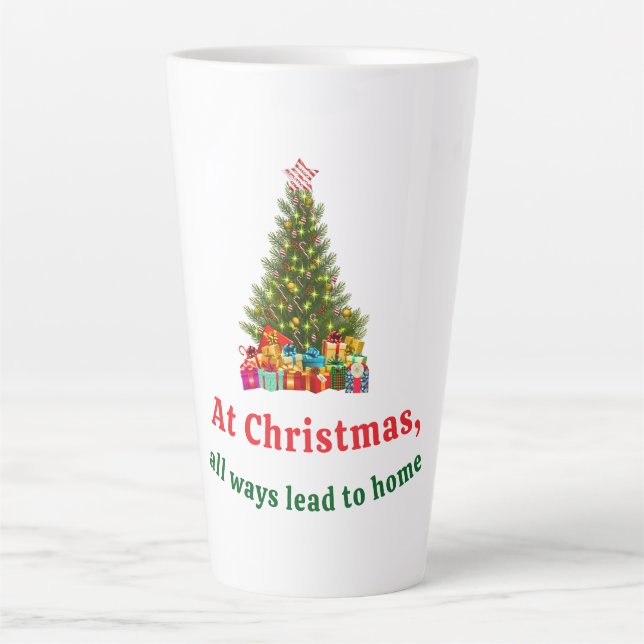 Taza De Café Latte Árbol navideño con estrella presenta vacaciones (Anverso)