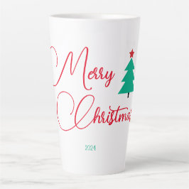 Taza De Café Latte Árbol navideño y caligrafía Feliz