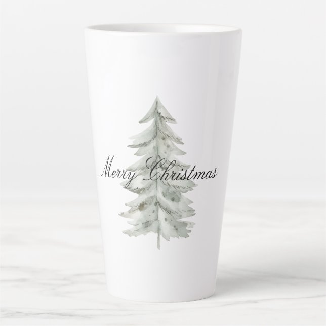 Taza De Café Latte Árbol verde blanco navidades (Anverso)