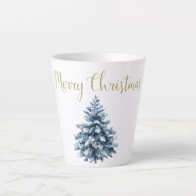 Taza De Café Latte Árboles de Navidad blancos azules (Anverso)