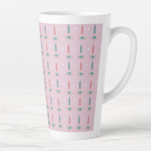 Taza De Café Latte Árboles de Navidad Copos de Nieve Rosa Verde