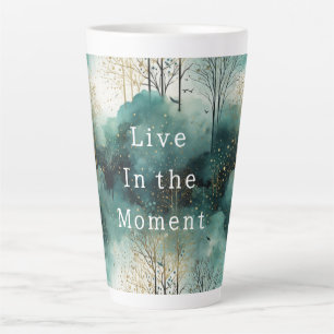 Taza De Café Latte Árboles de Navidad de oro verde con pájaros