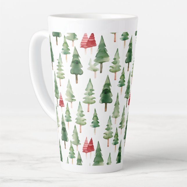 Taza De Café Latte Árboles de Navidad verdes rojos (Ángulo izquierdo)