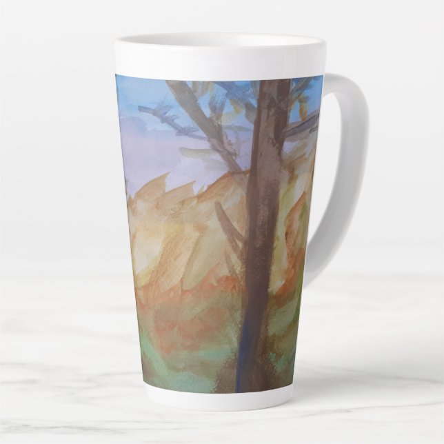 Taza De Café Latte Árboles del atardecer (Ángulo derecho)
