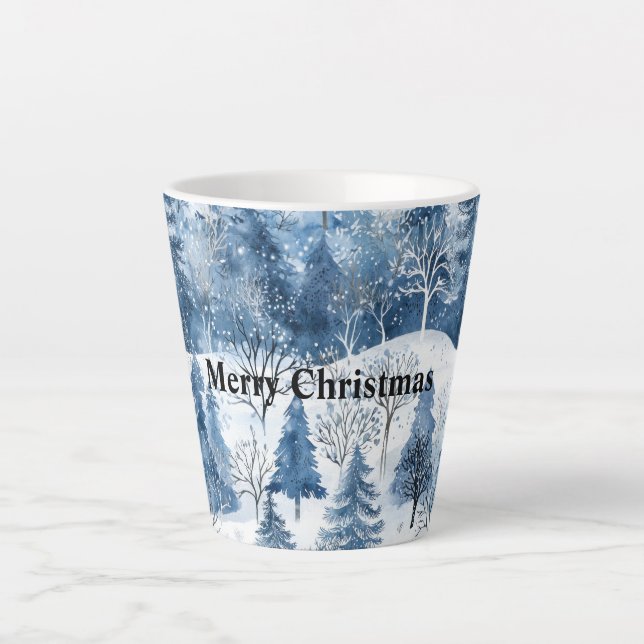 Taza De Café Latte Árboles navideños Blue White Mountain (Anverso)