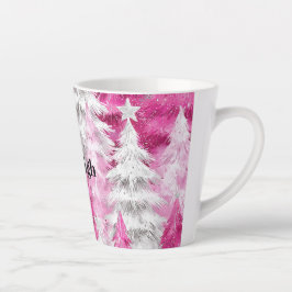 Taza De Café Latte Árboles navideños de glam blanco rosado