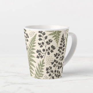 Taza De Café Latte Archivo de Helechos Prensados Botánicos Vintage
