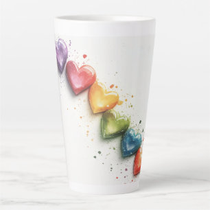 Taza De Café Latte Arcoiris Corazones acuarela Arte digital
