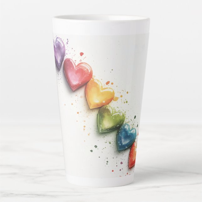 Taza De Café Latte Arcoiris Corazones acuarela Arte digital (Anverso)
