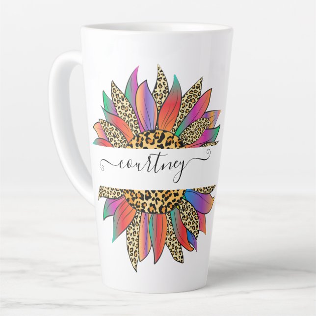 Taza De Café Latte Arcoíris e impresión de leopardo personalizada   (Ángulo izquierdo)