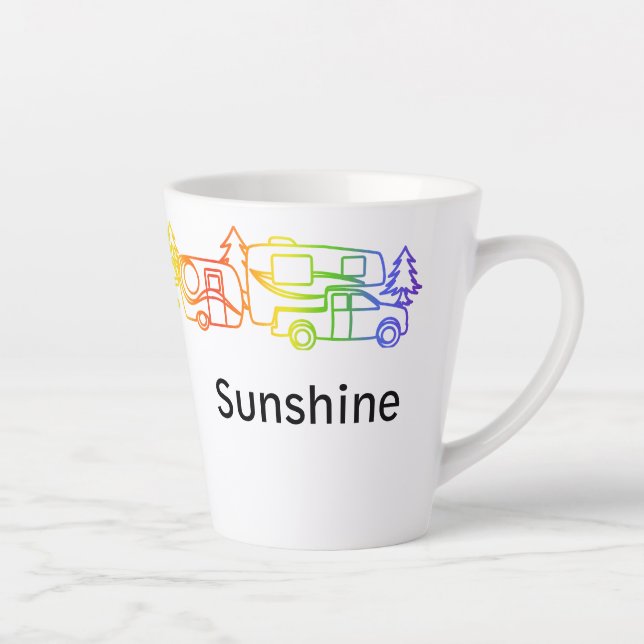 Taza De Café Latte Arcoiris Happy Campers Personalizado Latte Mug (Derecha)
