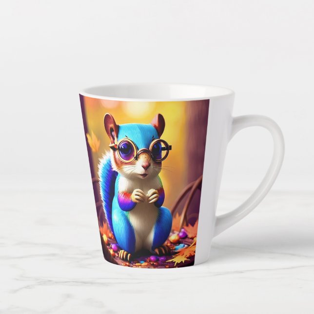 Taza De Café Latte Ardilla azul suave con gafas (Derecha)