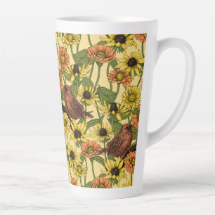 Taza De Café Latte Arenas y flores de amarillo pálido