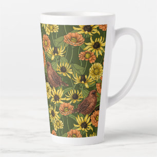 Taza De Café Latte Arenas y flores en verde