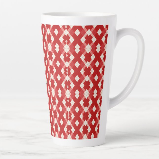 Taza De Café Latte Argyle, rojo blanco rosa día de San Valentín  (Derecha)