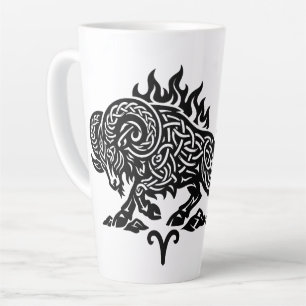 Taza De Café Latte Aries Fuego‑Carnero – Zodíaco de Tinta Embrujada C
