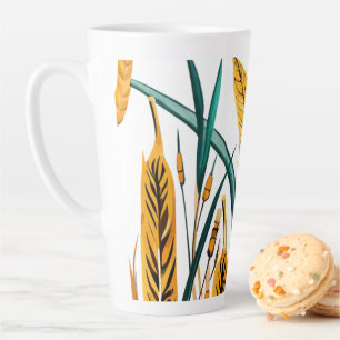 Taza De Café Latte Armonía de cosecha: un patrón de trigo en un lienz