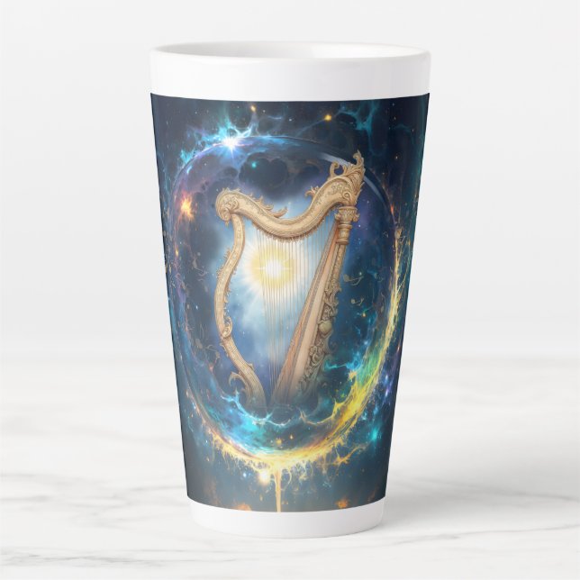 Taza De Café Latte Arpa Celestial de los Cielos Llenos de Luna.  (Anverso)