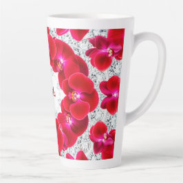 Taza De Café Latte Arreglo Elegante de Orquídeas Rojas
