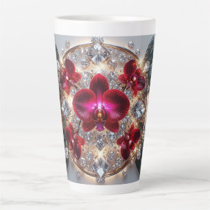 Taza De Café Latte Arreglo Elegante de Orquídeas Rojas